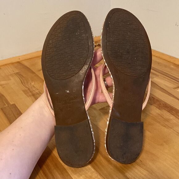 Kate Spade Taupe & Blush Pretty Bow Leather Slide On Flip Flop Sandals Size 9.5 - Picture 6 of 10
